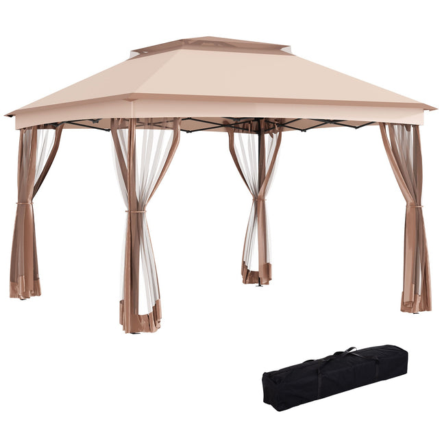 Pop-Up-Gartenzelt mit Seitenwänden, Khaki, 3,25x3,25x2,65M