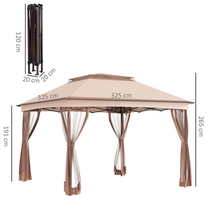 Pop-Up-Gartenzelt mit Seitenwänden, Khaki, 3,25x3,25x2,65M