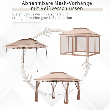Pop-Up-Gartenzelt mit Seitenwänden, Khaki, 3,25x3,25x2,65M