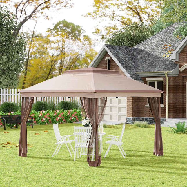 Pop-Up-Gartenzelt mit Seitenwänden, Khaki, 3,25x3,25x2,65M