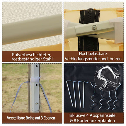 Faltpavillon, 3x3M, Cremeweiß, Seitenwände und Tasche