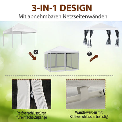 Faltpavillon, 3x3M, Cremeweiß, Seitenwände und Tasche