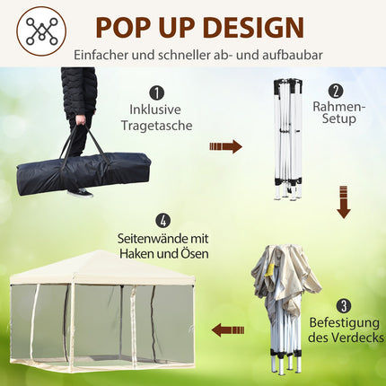 Faltpavillon, 3x3M, Cremeweiß, Seitenwände und Tasche