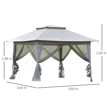 Šedý pop-up zahradní pavilon s pojízdnou taškou, 3.64x3.64m