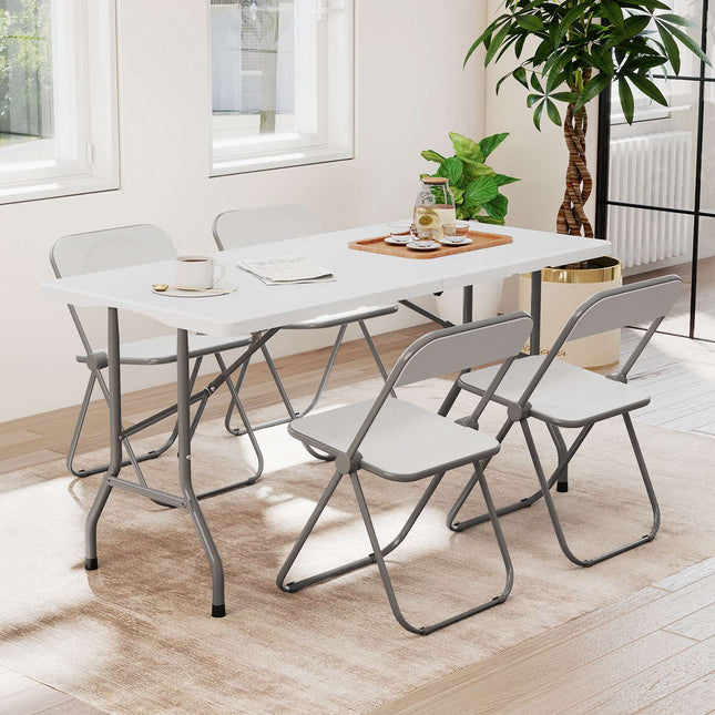 Klappbarer Campingtisch 150 cm, Tischplatte in Holzoptik aus HDPE, rutschfeste Füße