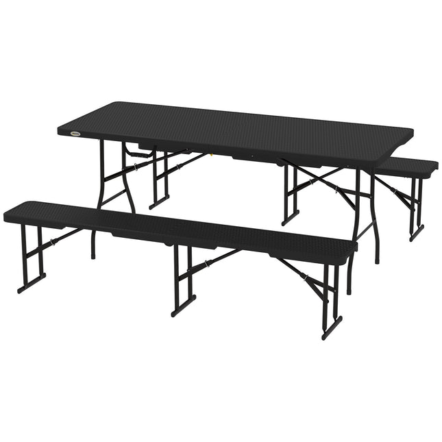Klappbarer Picknicktisch mit 2 Bänken, 3-teilig, Schwarz, HDPE & Metall