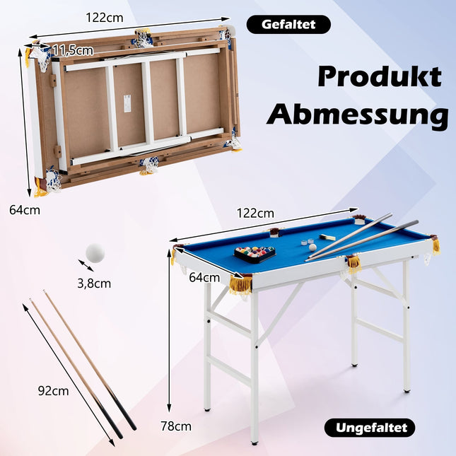 Klappbarer Billardtisch mit Queues, Kugeln, Kreide & Bürste