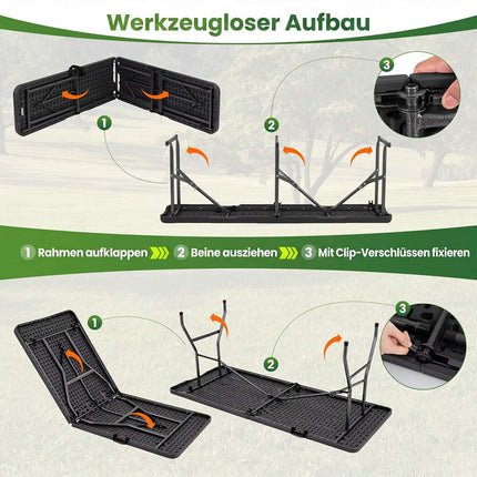 Folding Rattan-Look Beer Bench, Black, 182cm, Portable