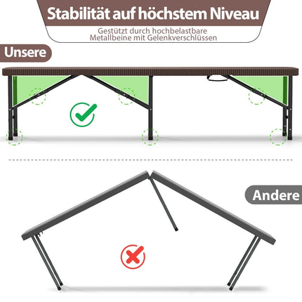 Klappbare Bierbank Rattan-Optik mit Griff, 180 cm