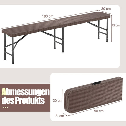 Klappbare Bierbank Rattan-Optik mit Griff, 180 cm
