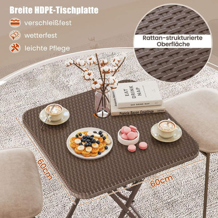 Folding Rattan-Style Table with 60x60cm HDPE Top