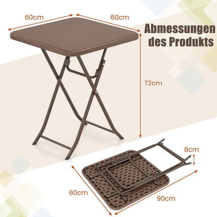 Folding Rattan-Style Table with 60x60cm HDPE Top