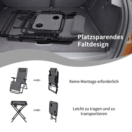Klappbares Gartenstuhl-Set mit Liegefunktion, 2 Stühle und Tisch