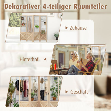 Faltbarer Raumteiler, 151x144 cm, 4-teiliger Paravent aus Holz