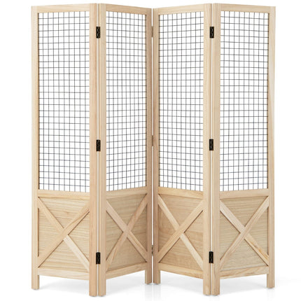 Faltbarer Raumteiler, 151x144 cm, 4-teiliger Paravent aus Holz