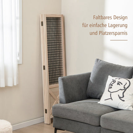 Faltbarer Raumteiler, 151x144 cm, 4-teiliger Paravent aus Holz