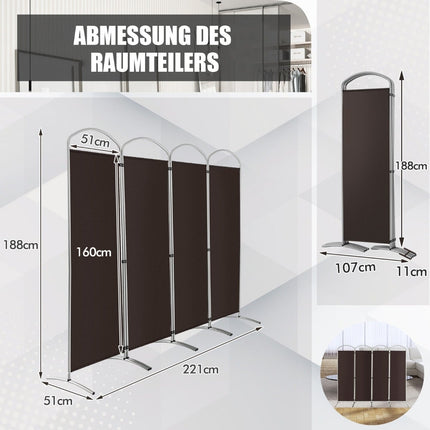 Folding Room Divider, 4 Panels, 221x188 cm, Brown