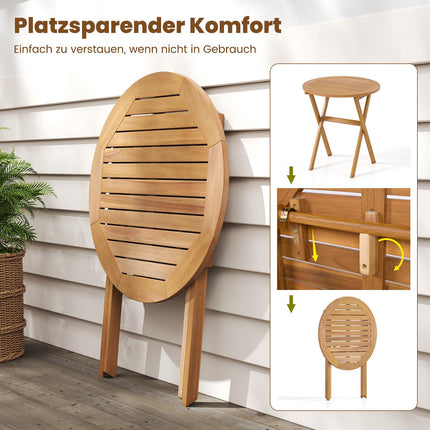 Klappbarer runder Gartentisch aus Akazienholz, 67 cm Durchmesser