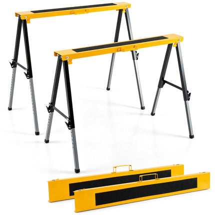 Folding Saw Horses, 2 Pack, Adjustable Heights, Yellow