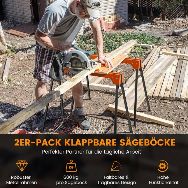 Sada skládacích koz, kovový rám, nosnost 600kg, oranžová