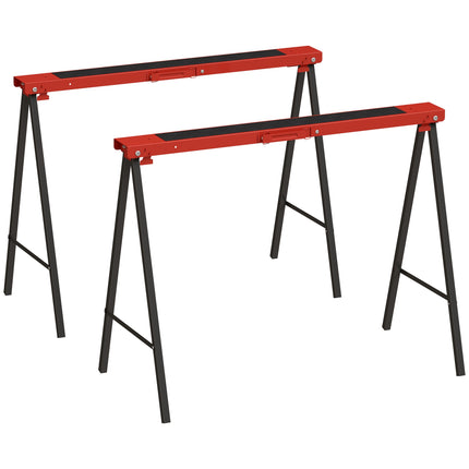 Folding Sawhorse Set of 2, Metal Work Trestles Up to 250 kg, Black, Red