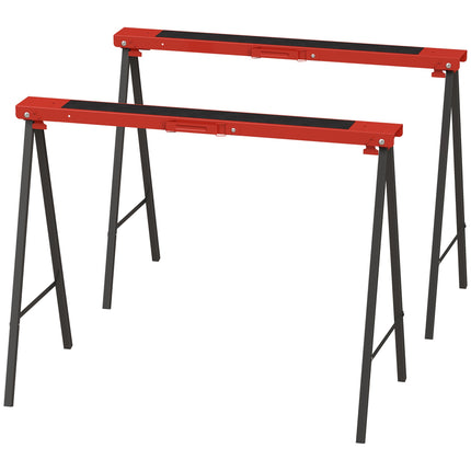 Folding Sawhorse Set of 2, Metal Work Trestles Up to 250 kg, Black, Red