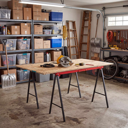 Folding Sawhorse Set of 2, Metal Work Trestles Up to 250 kg, Black, Red