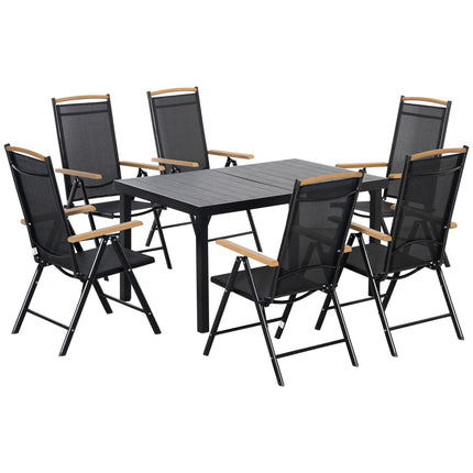 6-person folding garden furniture set, aluminum mesh, black