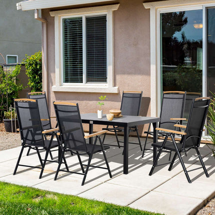 6-person folding garden furniture set, aluminum mesh, black