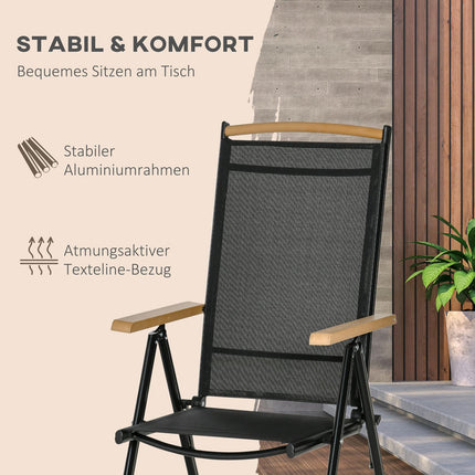 6-person folding garden furniture set, aluminum mesh, black