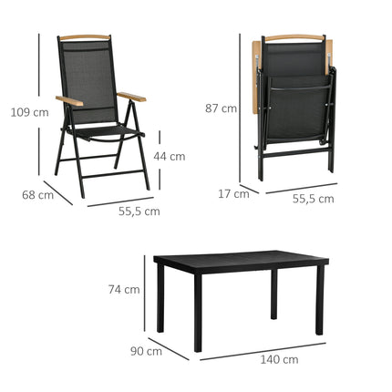 6-person folding garden furniture set, aluminum mesh, black