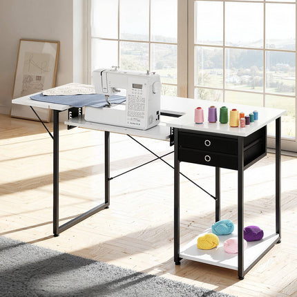 Folding Sewing Machine Table, 3 Drawers, Adjustable Shelf, Steel Legs