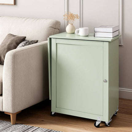 Folding Sewing Table With Wheels, Storage Shelf, Light Green