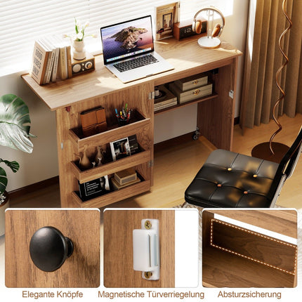 Folding Sewing Table with Charging Station & Shelves