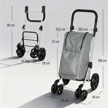 Faltbarer Einkaufstrolley, 46L Tasche, Kühlfach, Verstellbarer Griff
