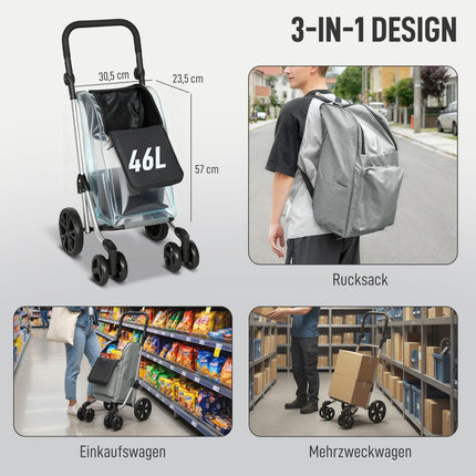 Faltbarer Einkaufstrolley, 46L Tasche, Kühlfach, Verstellbarer Griff