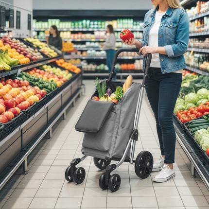 Faltbarer Einkaufstrolley, 46L Tasche, Kühlfach, Verstellbarer Griff