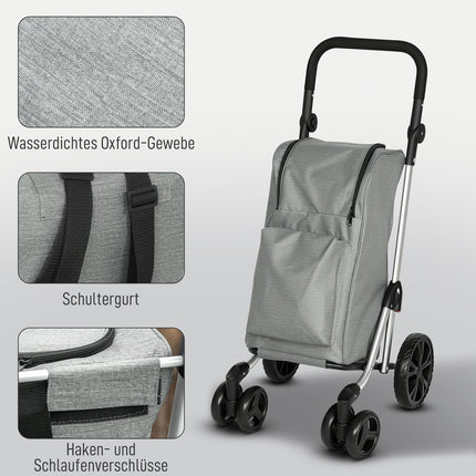 Faltbarer Einkaufstrolley, 46L Tasche, Kühlfach, Verstellbarer Griff