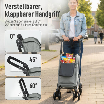 Faltbarer Einkaufstrolley, 46L Tasche, Kühlfach, Verstellbarer Griff