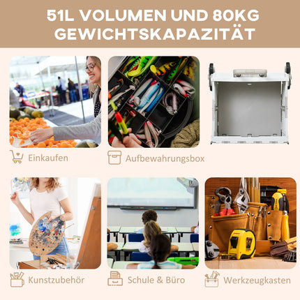 Skládací nákupní vozík, teleskopická rukojeť, schodišťový, nosnost 80 kg, bílá