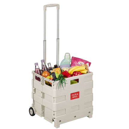 Folding Shopping Trolley with Telescopic Handle, Beige