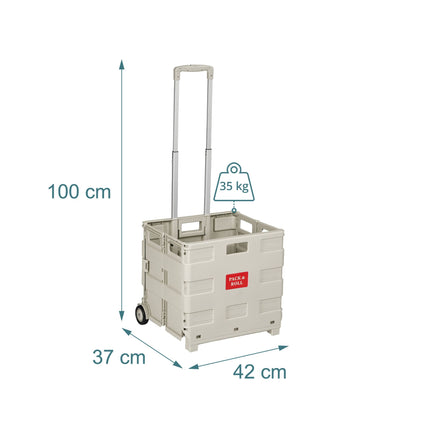 Folding Shopping Trolley with Telescopic Handle, Beige