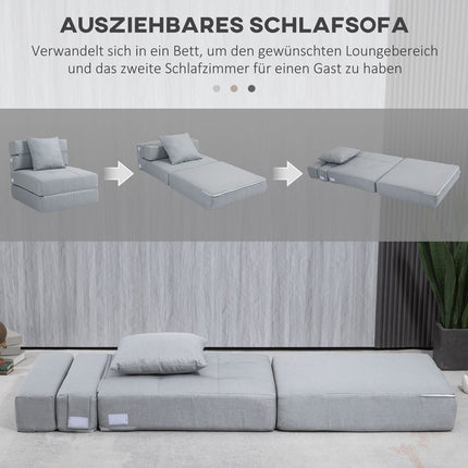 Folding sofa bed chair - 2-in-1, light grey, 100 kg capacity