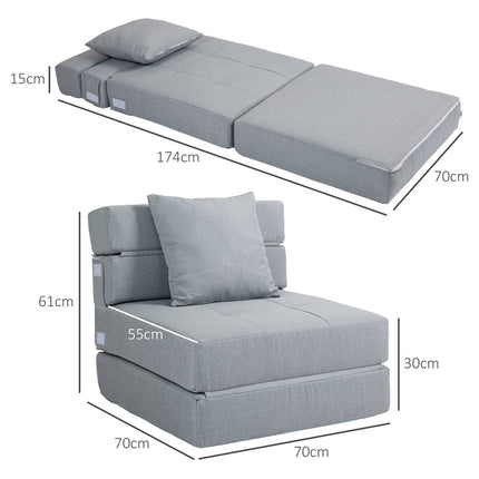 Folding sofa bed chair - 2-in-1, light grey, 100 kg capacity
