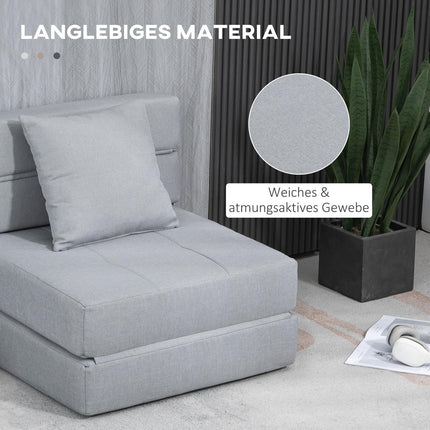 Folding sofa bed chair - 2-in-1, light grey, 100 kg capacity