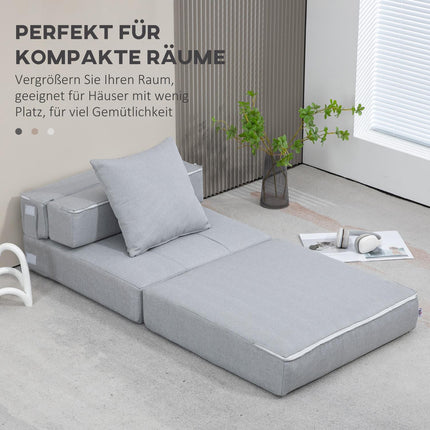 Folding sofa bed chair - 2-in-1, light grey, 100 kg capacity