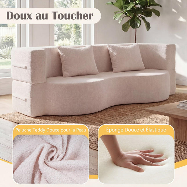 Schlafsofa zum Ausklappen 192,5 cm, Teddy-Fleece, 2 Kissen