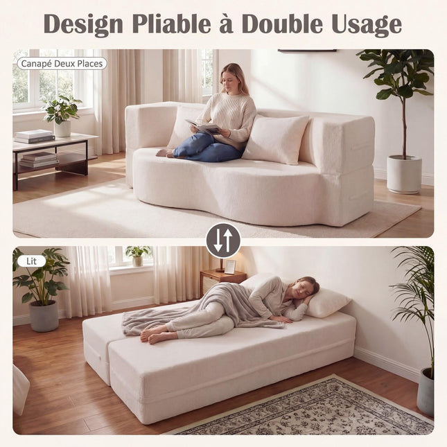 Schlafsofa zum Ausklappen 192,5 cm, Teddy-Fleece, 2 Kissen