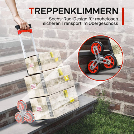 Folding Stair Climber Trolley, 6-Wheel, 70kg Capacity, Red