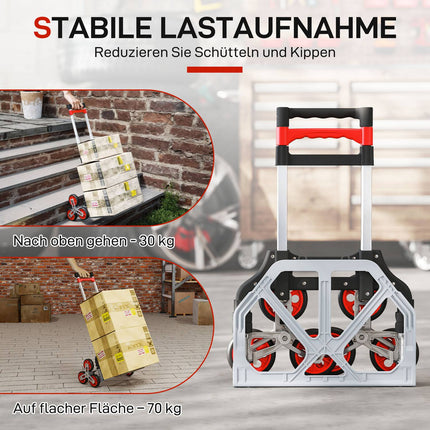 Folding Stair Climber Trolley, 6-Wheel, 70kg Capacity, Red